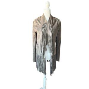Punto suede suede leather Taupe fringe jacket festival wear USA 6